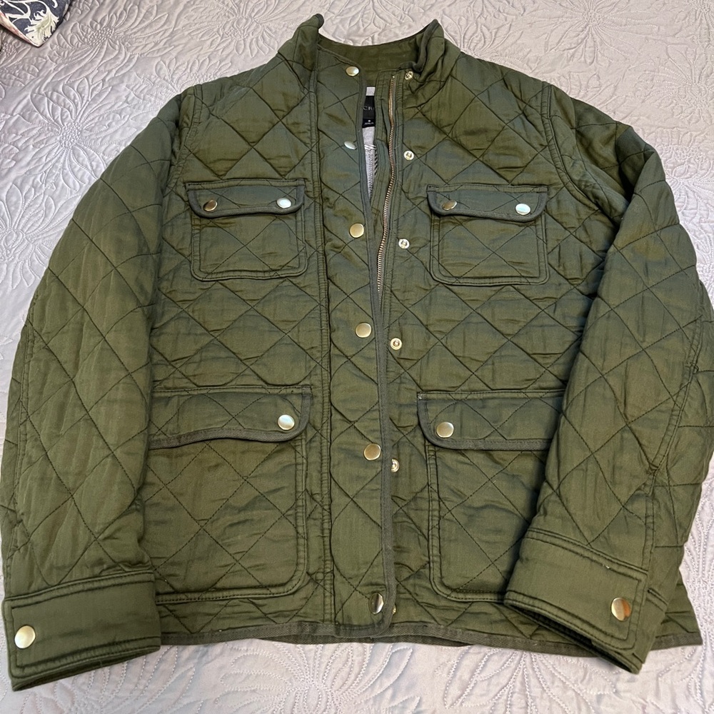 J. Crew Quilted Jacket, Women’s Small, Olive Green, EUC